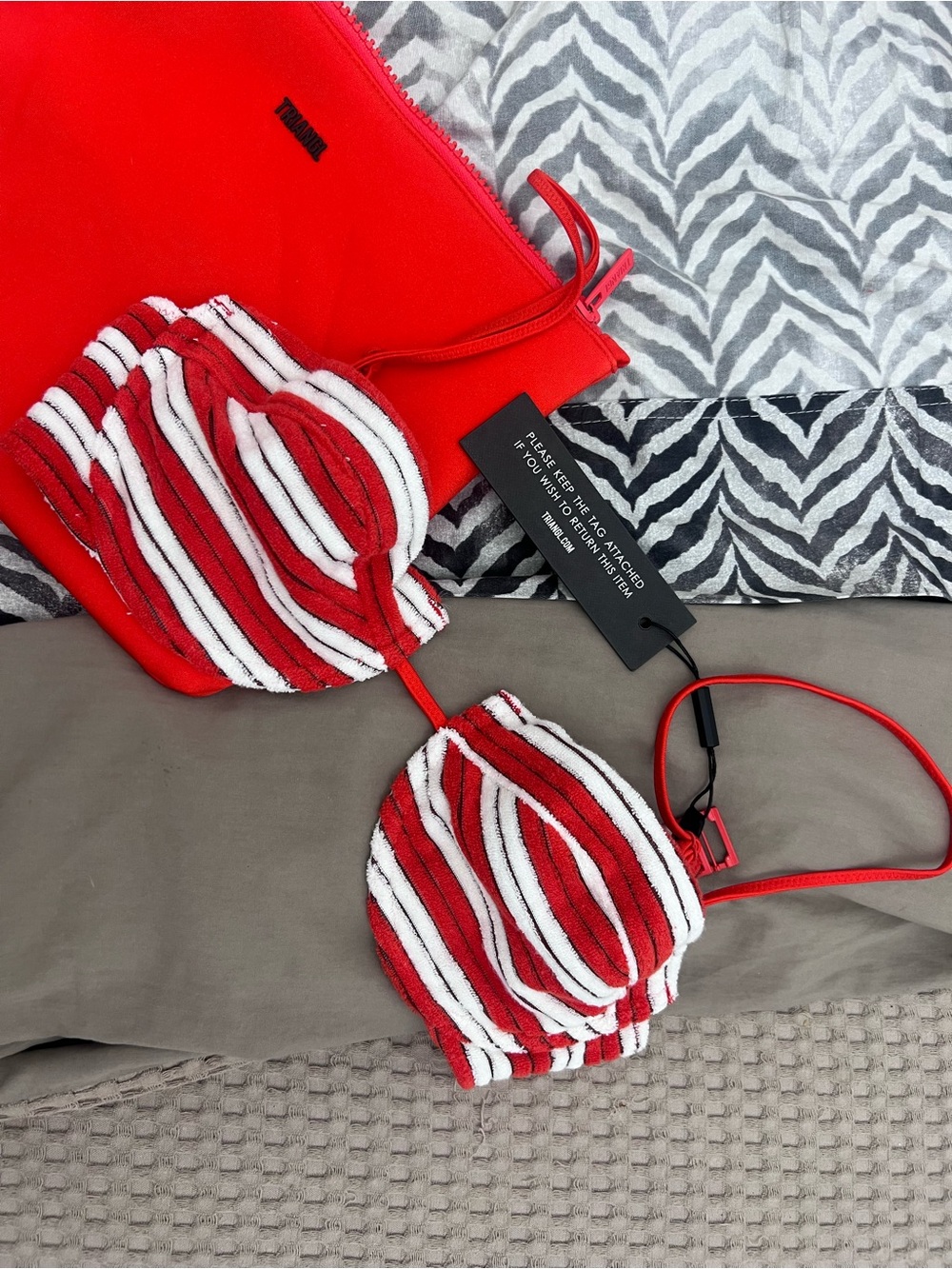 Triangl swimwear Red & White Striped Terri cloth Bikini Set (s++ top and small)